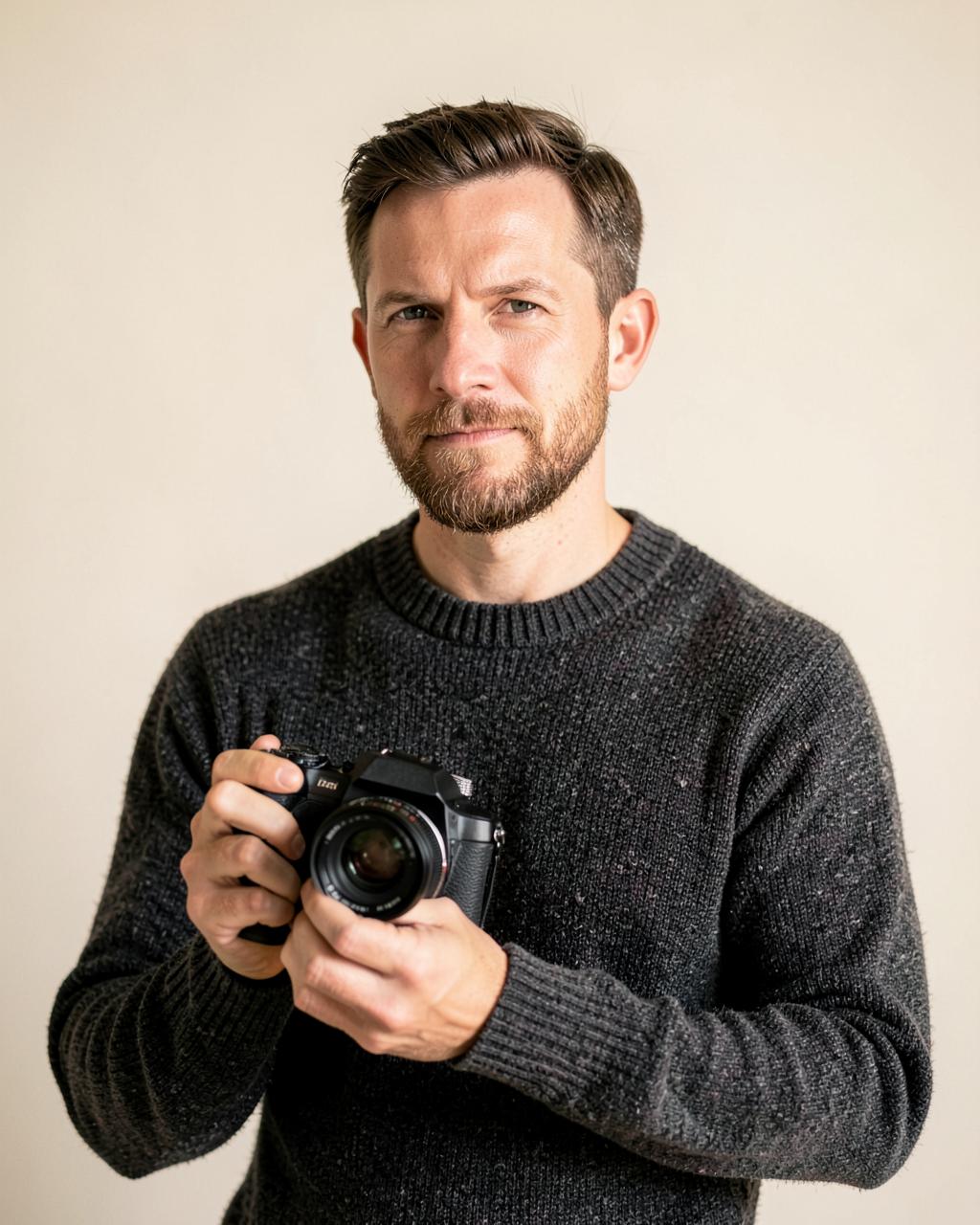 Jonathan Abplanalp, founder of PlanAlp, holding a camera